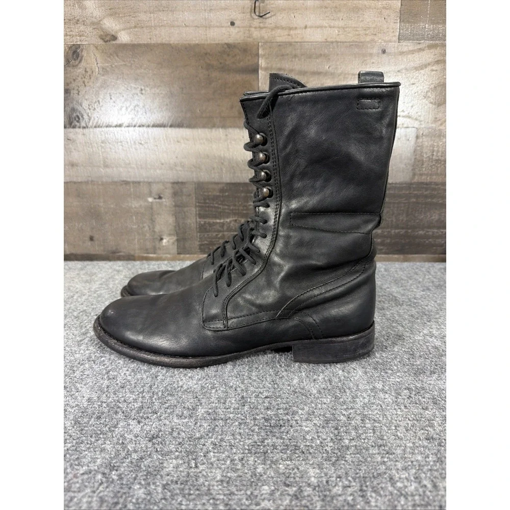 Kenneth Cole Black Leather Tall Combat Boots Made In Italy Men's Size 10 Vintage
